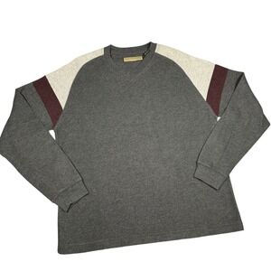Y2K Natural Life Mens M V-Neck Colorblock Ribbed Knit Pullover Long Sleeve Grey